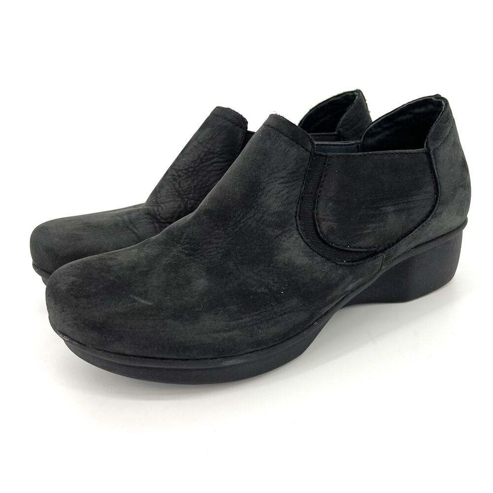 Dansko Women's 5.5 EU36 Black Nubuck Leather‎ Slip On Wedge Ankle Booties Clog